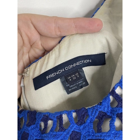 French Connection Blue Crochet A-Line Dress Women's Blue Crochet Colorful Sz 0 - Picture 3 of 5